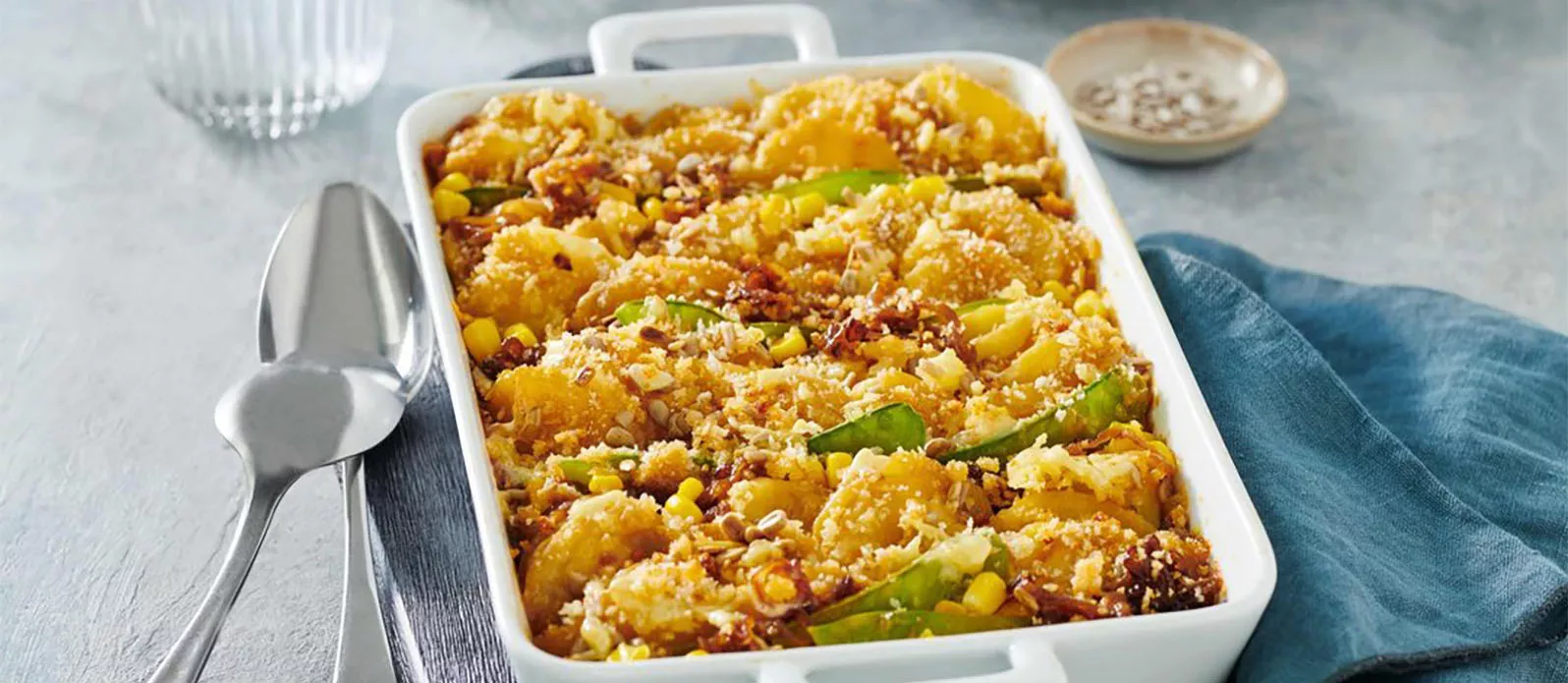 Potato, onion and cream gratin with a crunchy panko topping