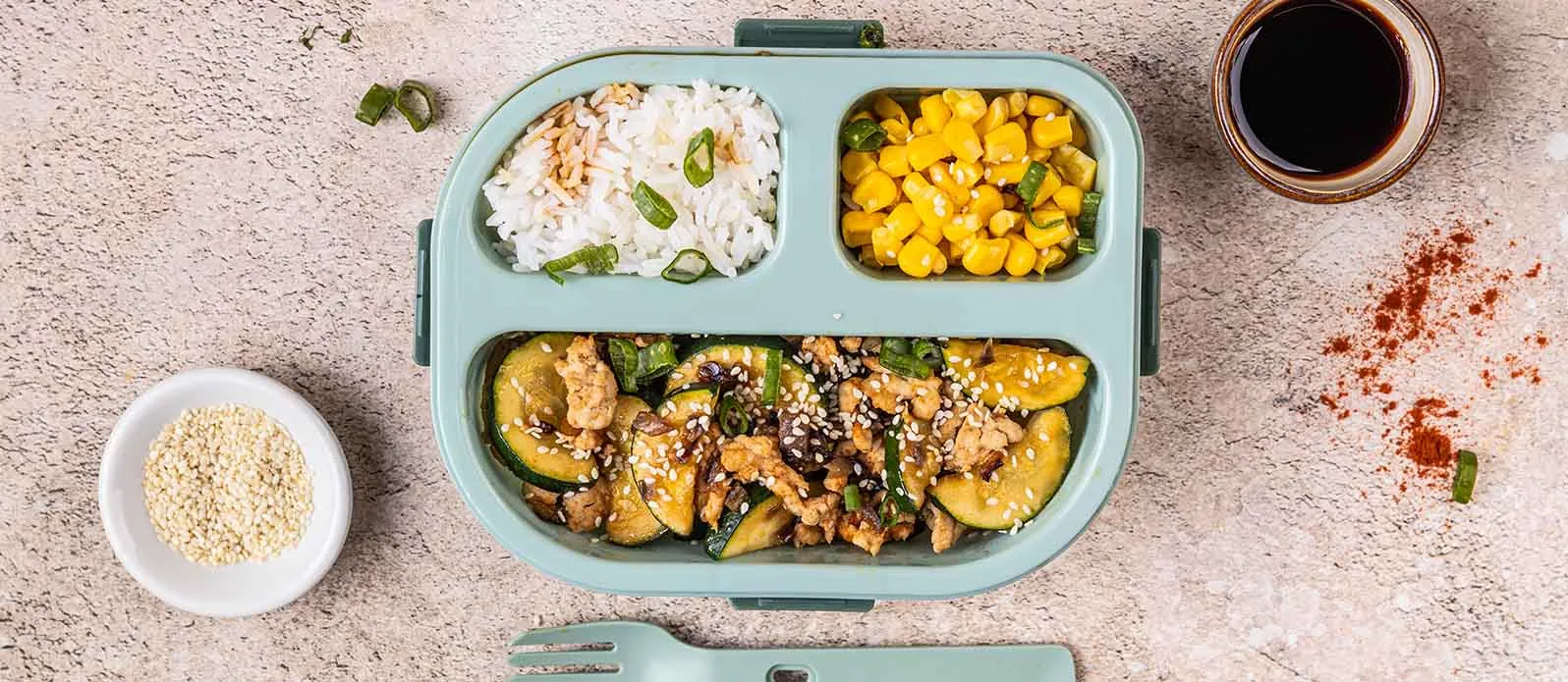 Turkey and courgette rice bowl
