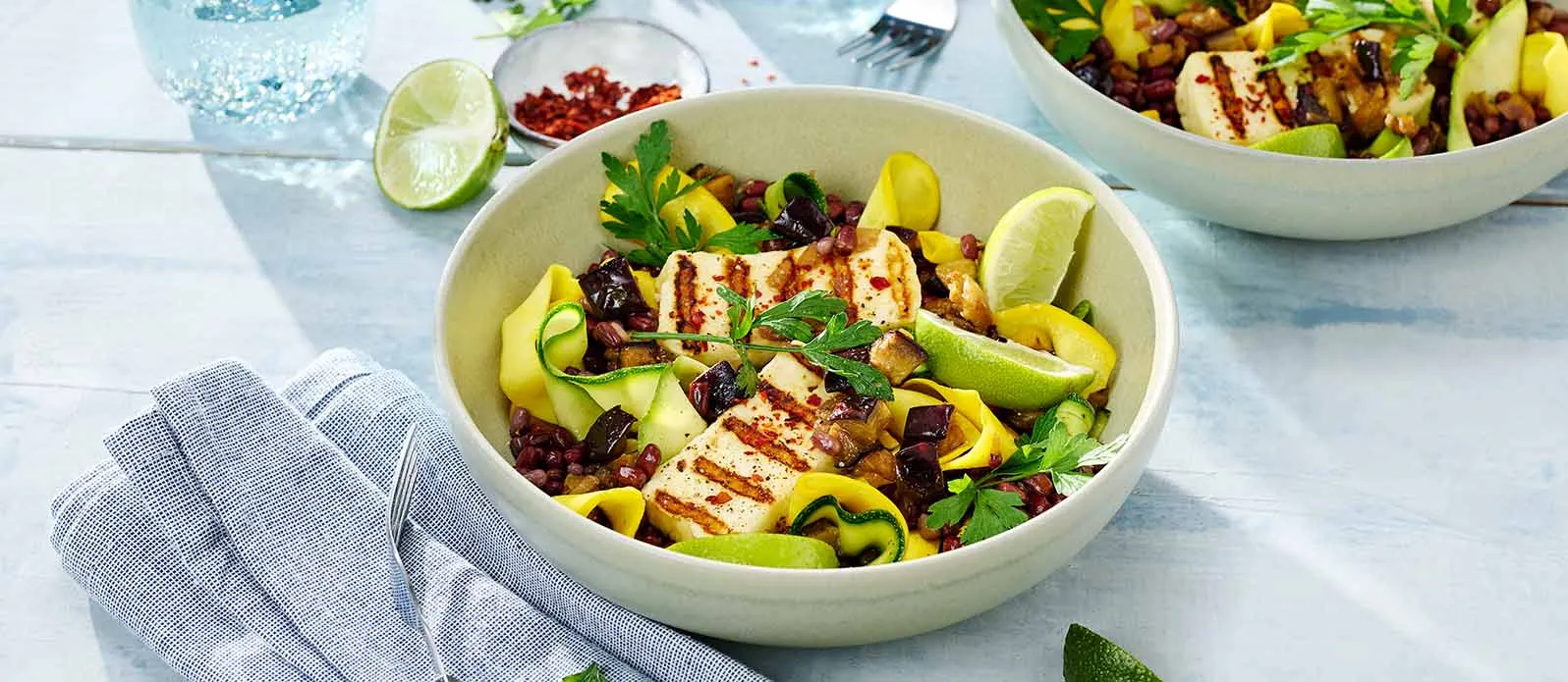 Zucchini, bean & aubergine salad