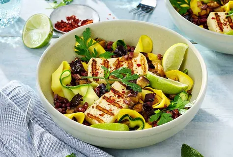 Zucchini, bean & aubergine salad