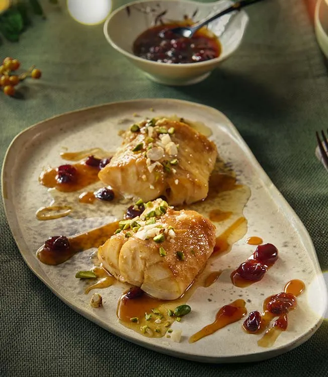 Cranberry-miso cod with nut topping