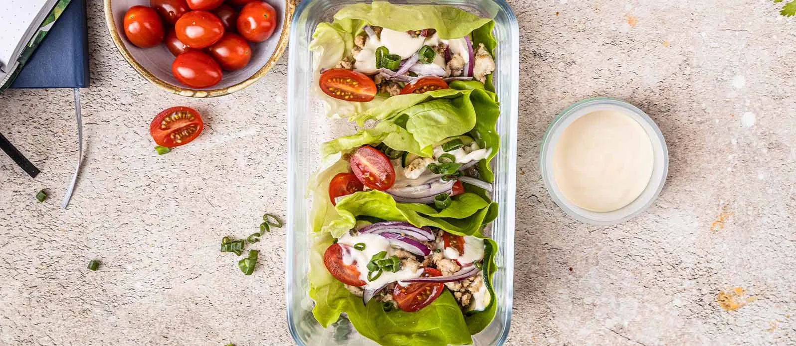 Lettuce wraps with turkey and dressing