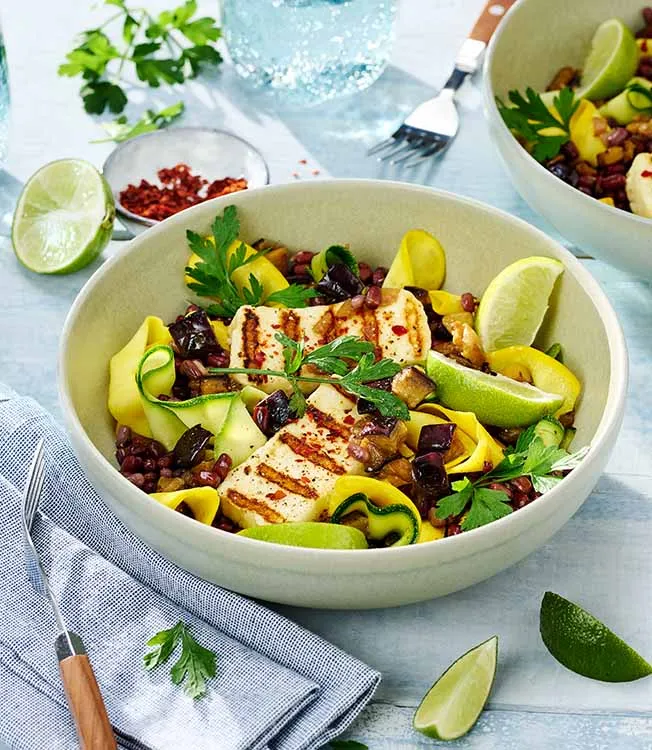 Zucchini, bean & aubergine salad