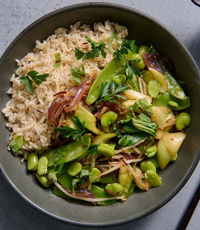 Fried rice with broad beans & soy sauce