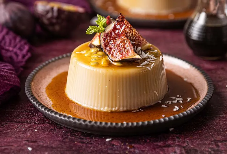 Coconut panna cotta with soy-ginger syrup