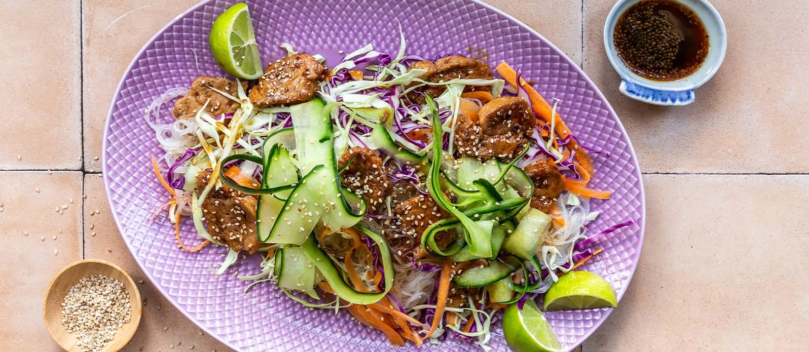 Pork tenderloin with teriyaki glaze and Asian salad