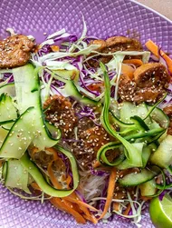 Pork tenderloin with teriyaki glaze and Asian salad