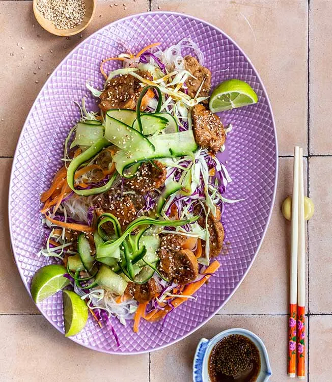Pork tenderloin with teriyaki glaze and Asian salad