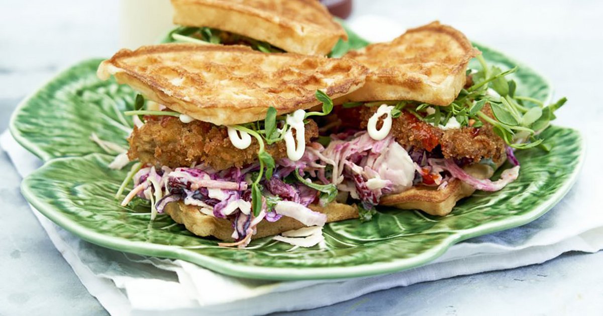 Deep fried oyster mushroom in waffle sandwiches | Kikkoman