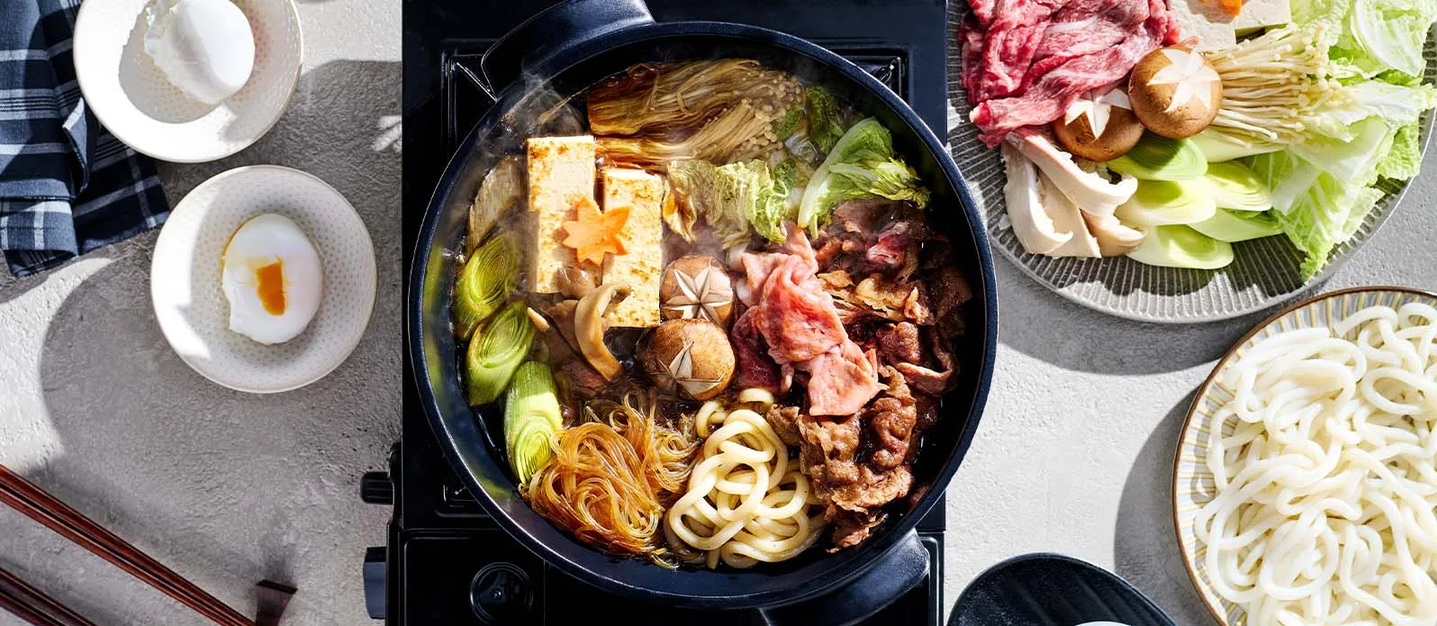 Sukiyaki with beef and tofu