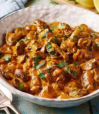 Mushroom stroganoff with soy sauce