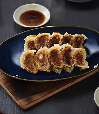 Lightly fried gyoza with 3 sauces