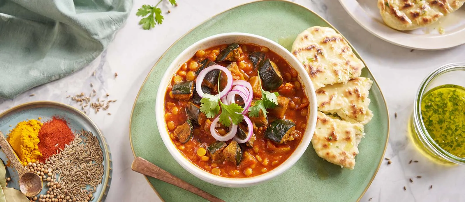 Smoky chana dal with aubergine