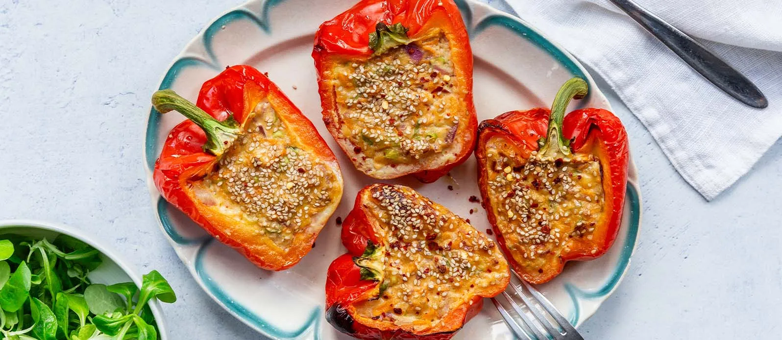 Baked Stuffed Peppers with Cottage Cheese Cream