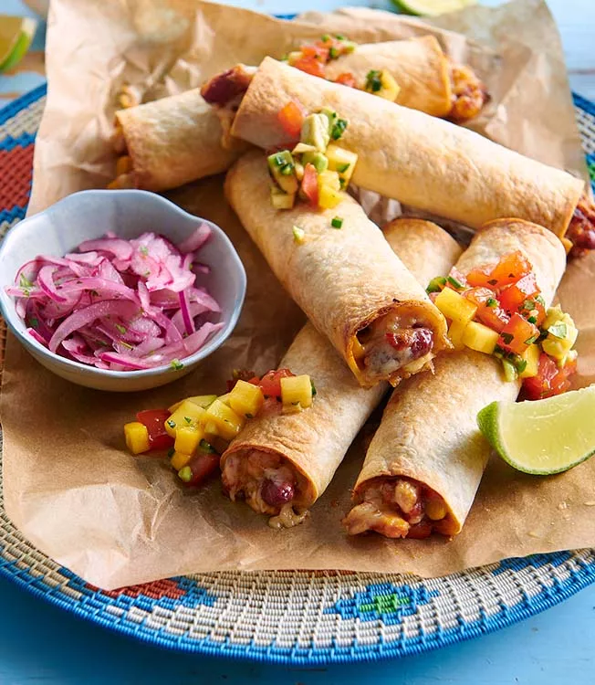 Crispy red bean, sweetcorn & pepper Taquitos