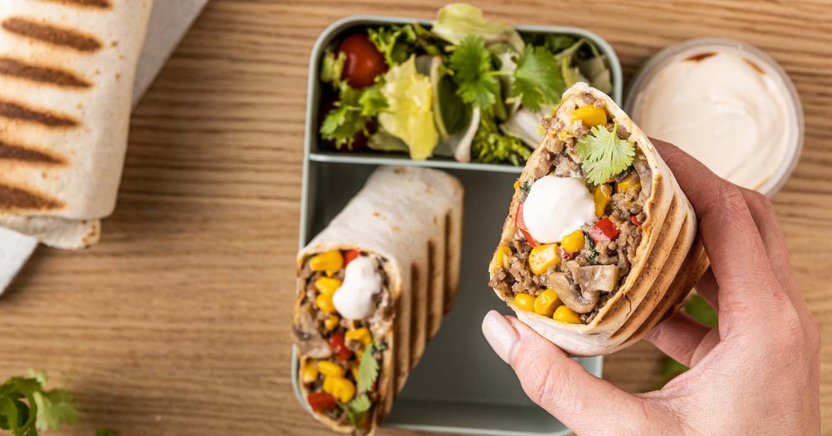 Beef, mushroom and corn burrito | Kikkoman