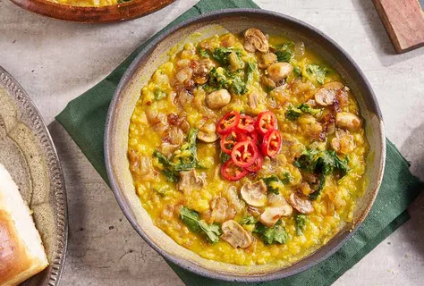 Red lentil dal with onion and mirin