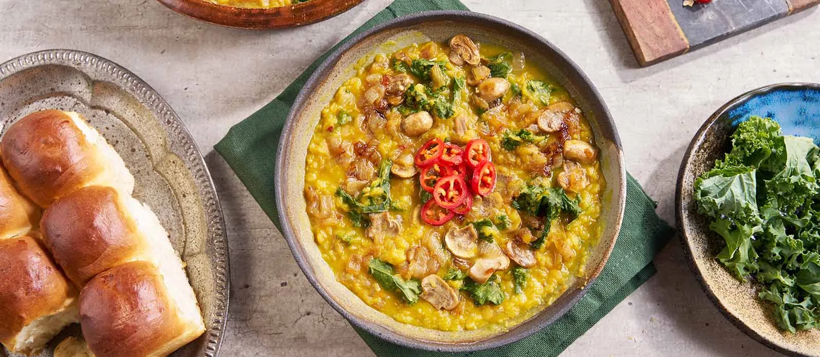 Red lentil dal with onion and mirin