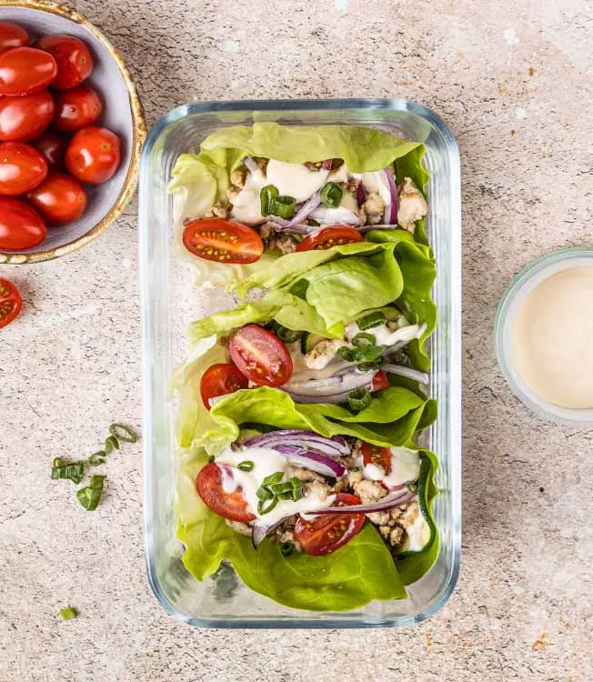 Lettuce wraps with turkey and dressing