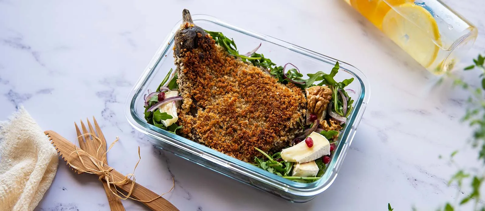Crispy aubergine & camembert salad