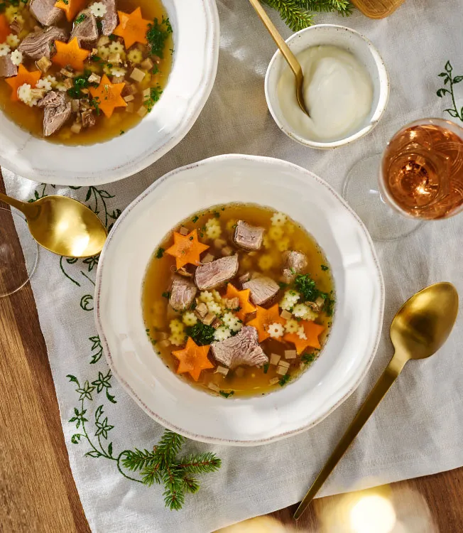 Festive Bohemian soup with soy sauce