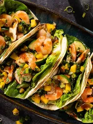 Teriyaki shrimp tacos with mango salsa