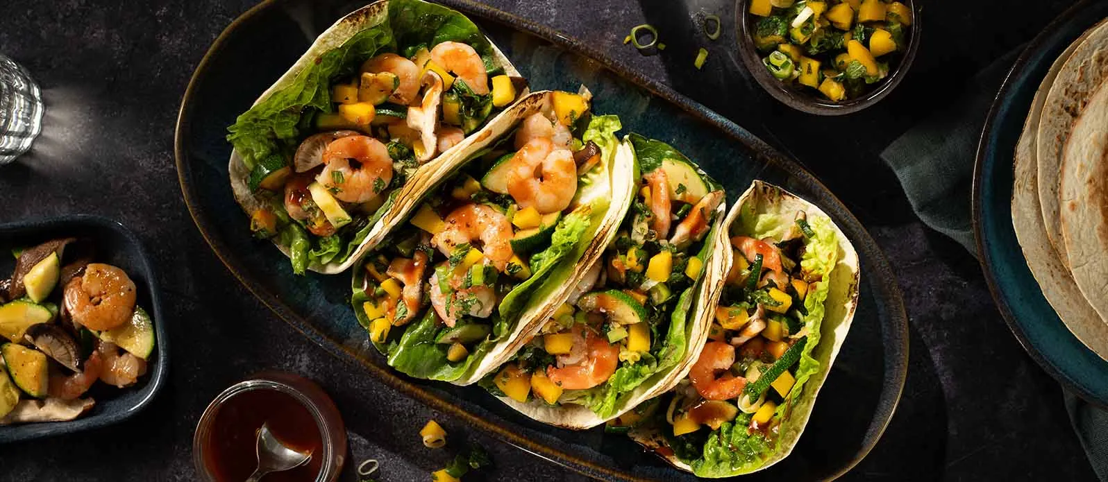 Teriyaki shrimp tacos with mango salsa