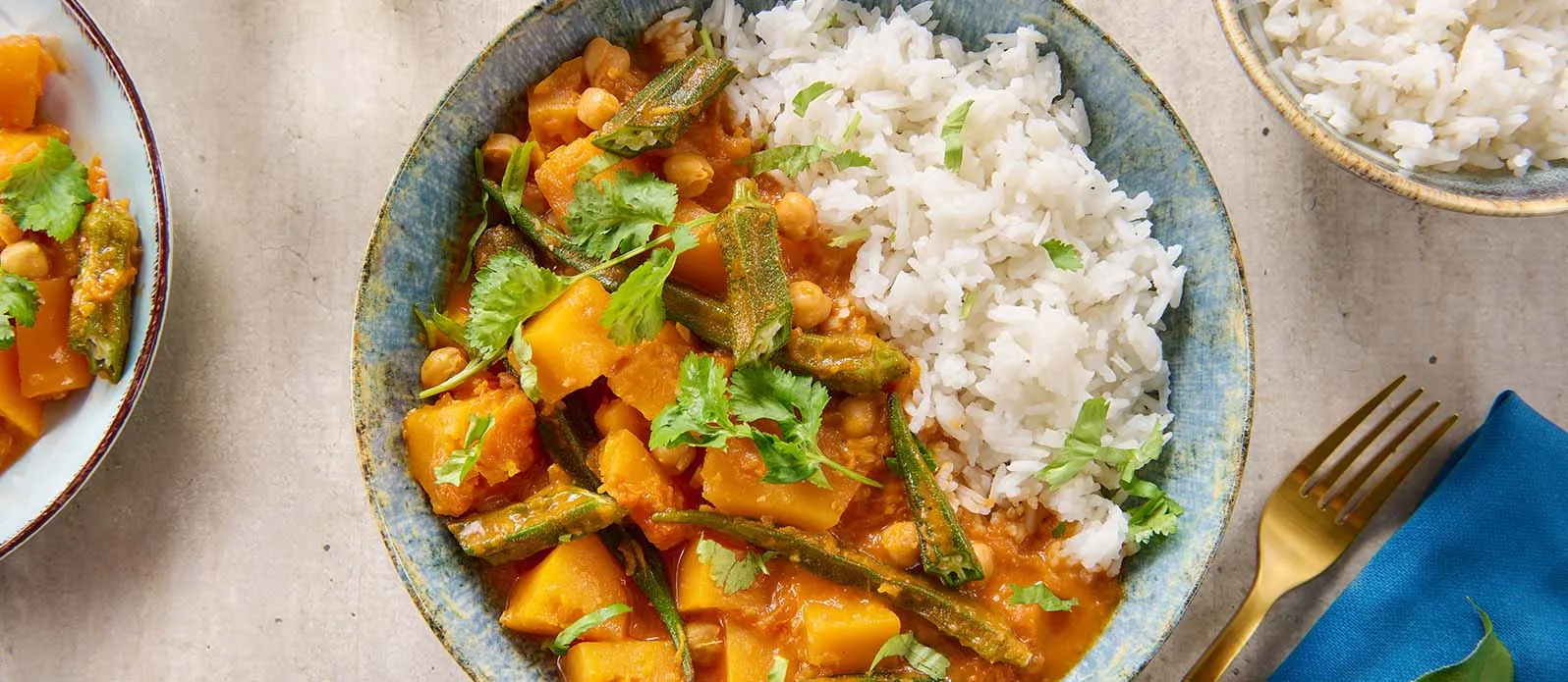 Pumpkin & okra ragout with rice