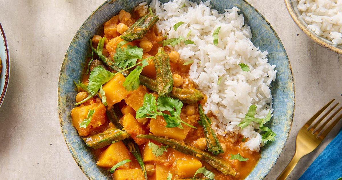 Pumpkin & okra ragout with rice | Kikkoman