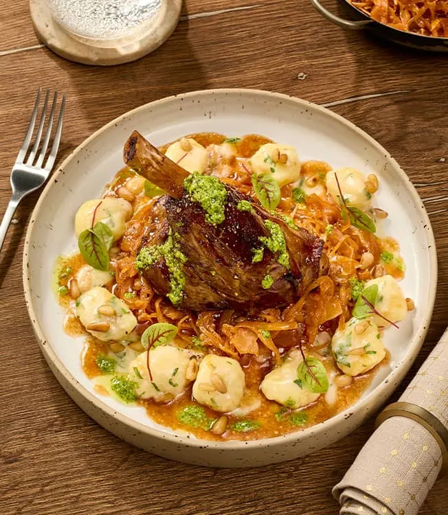 Lamb shank with sauerkraut & parmesan gnocchi