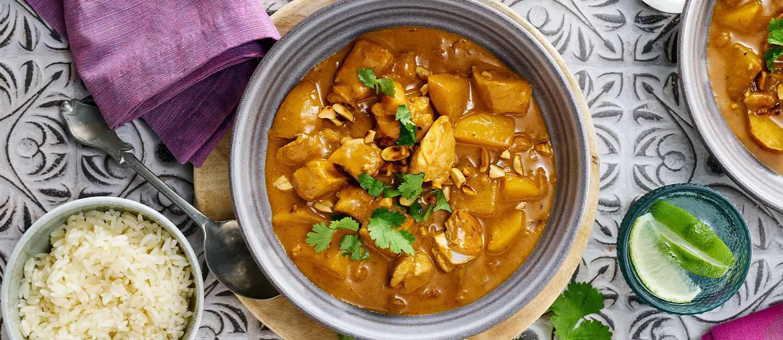 Massaman curry with chicken, potatoes, and peanuts