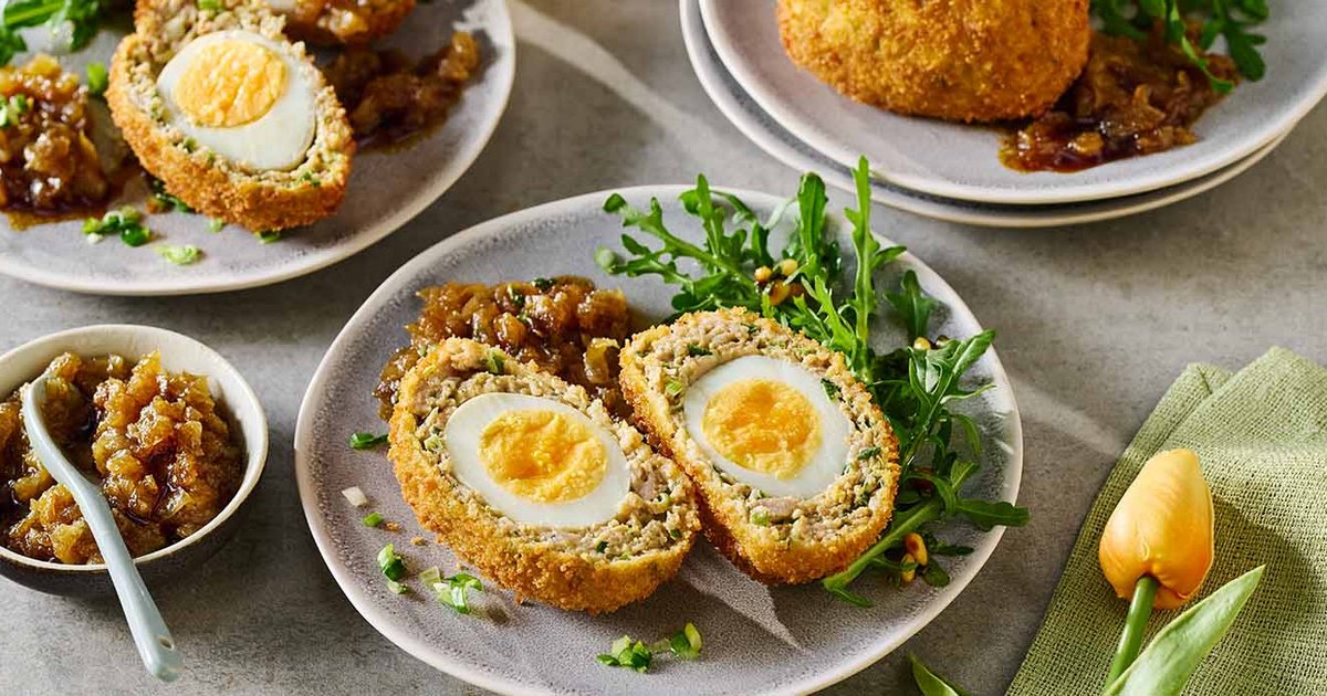 Soy Scotch Eggs with Onion relish | Kikkoman