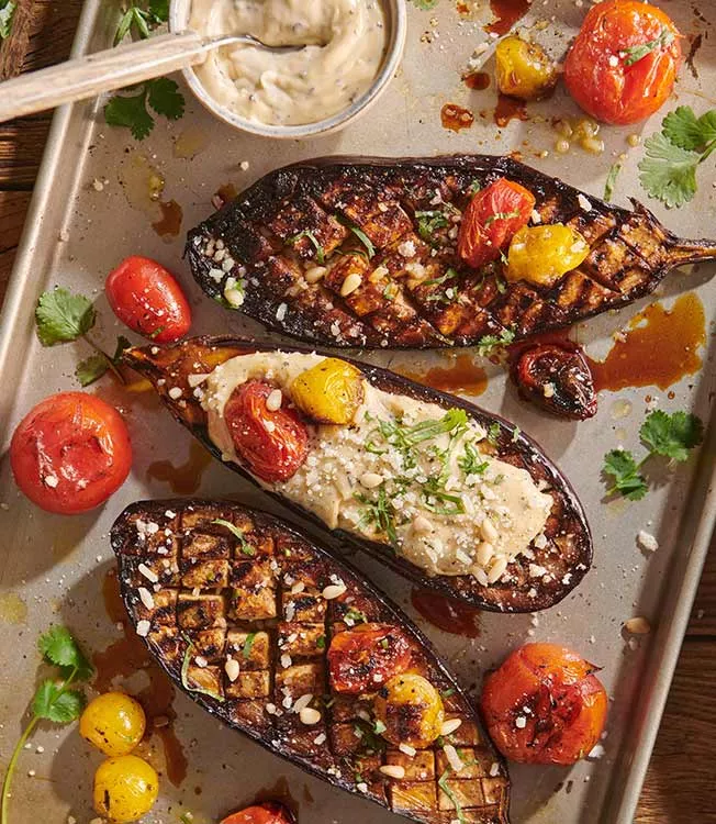 Grilled aubergine with tamarind paste