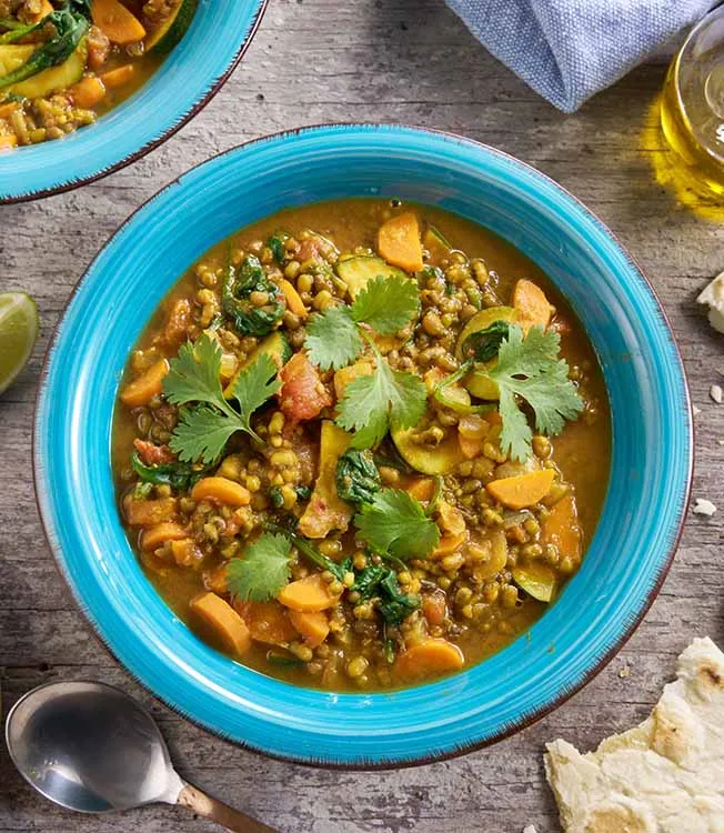 Citrus green mung dal with spinach