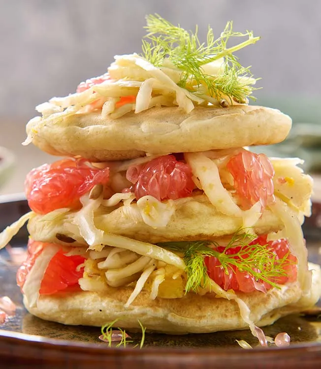 Vegan pancakes with fennel coleslaw