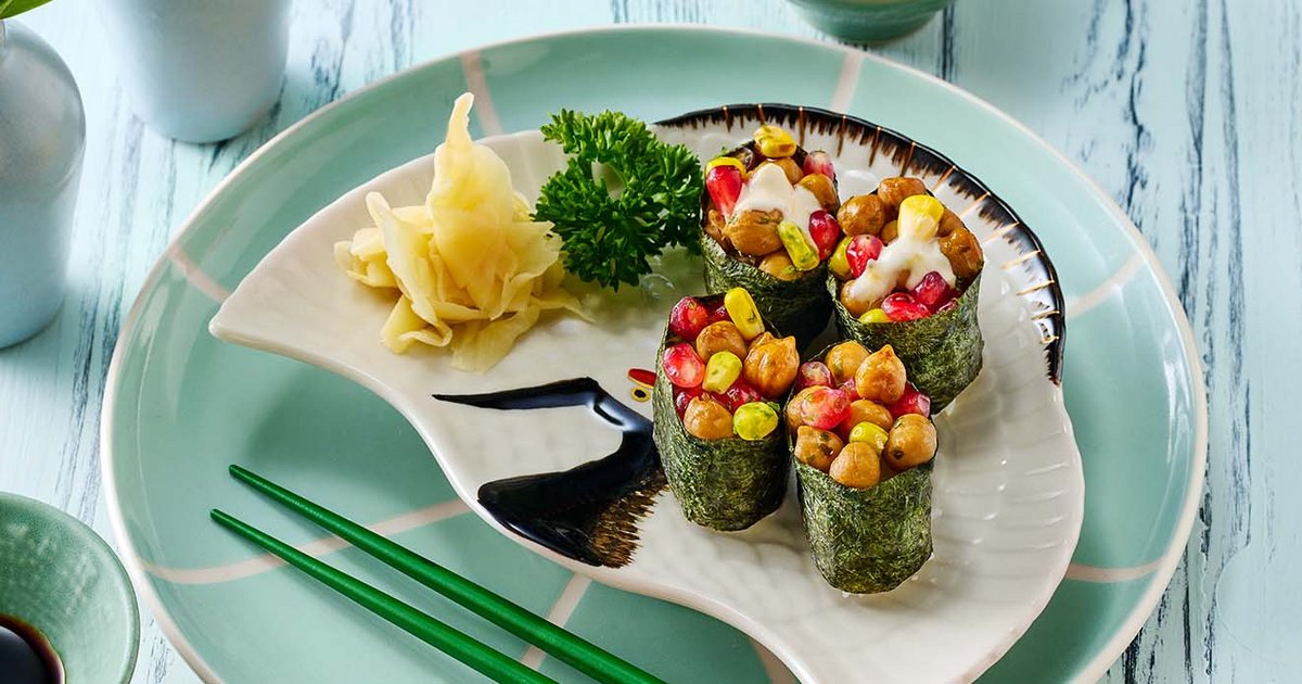 Vegan chickpea gunkan sushi | Kikkoman