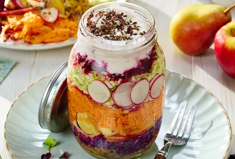 Rainbow salad with miso dressing