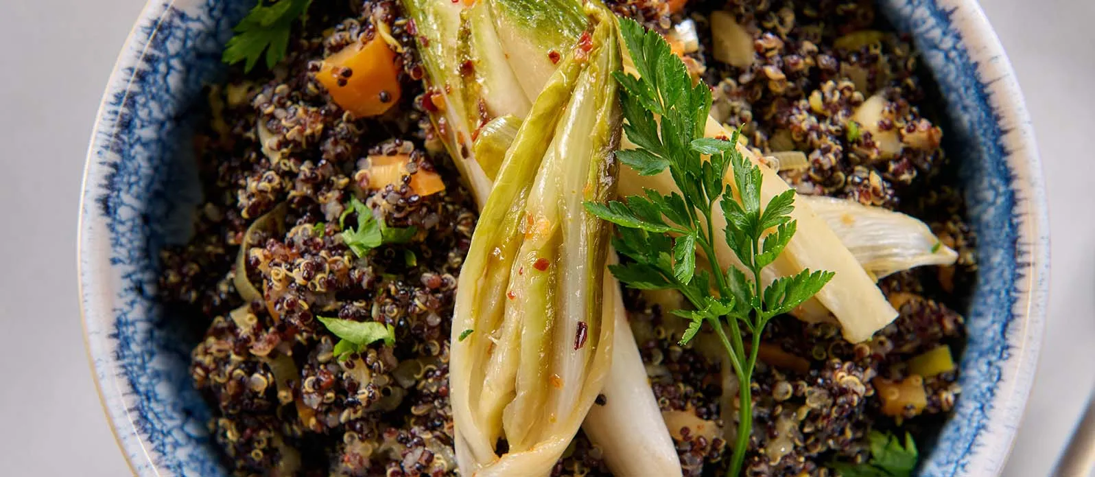 Oriental-style quinoa with tahini dip