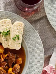 Bohemian venison goulash with mushrooms