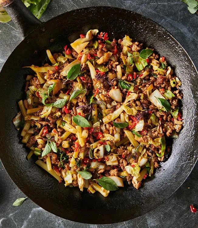 Thai-style minced pork stir-fry with cabbage & chilli