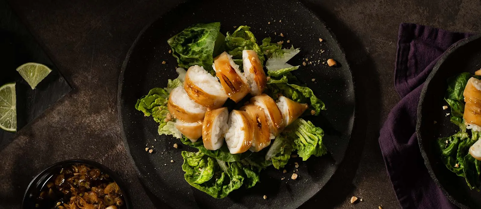 Teriyaki squid stuffed with sushi rice