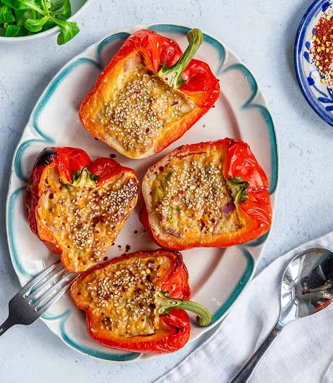 Baked Stuffed Peppers with Cottage Cheese Cream