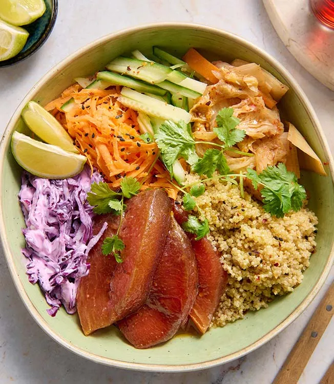 Salmon-style ceviche with watermelon & quinoa