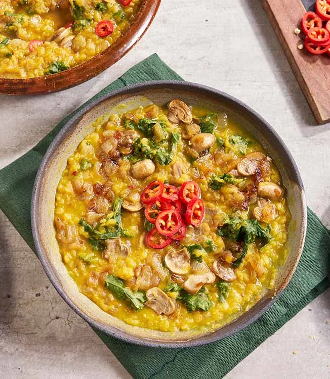 Red lentil dal with onion and mirin