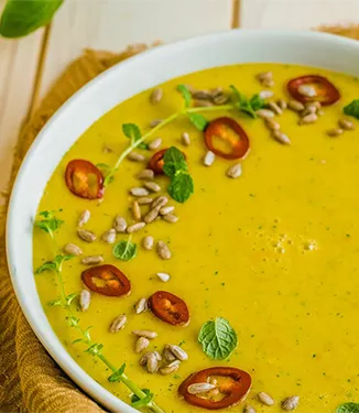 Cold Pepper & Tomato Soup with Chilli and Mint