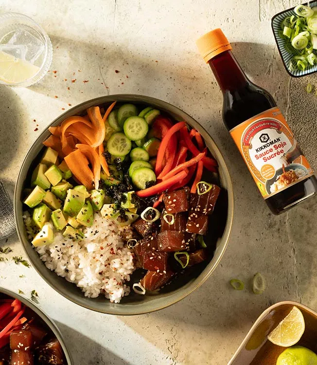 Tuna poke bowl with sweet soy