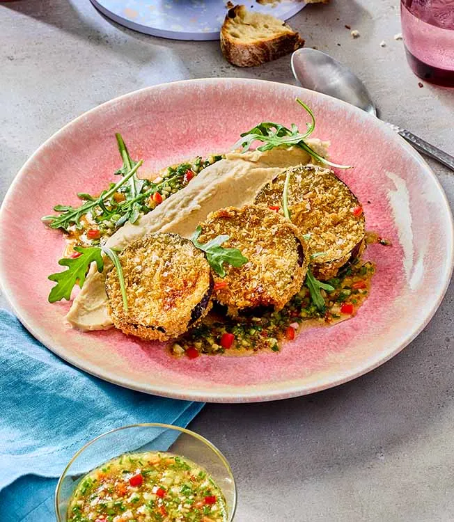 Aubergine piccata with spicy ponzu dressing