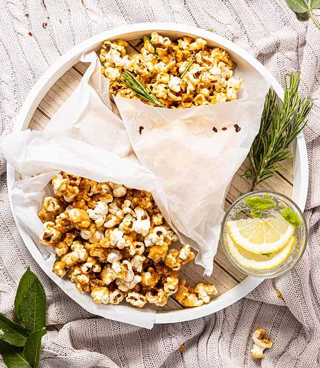 Flavour-packed fusion: chilli-garlic and salty caramel popcorn duo
