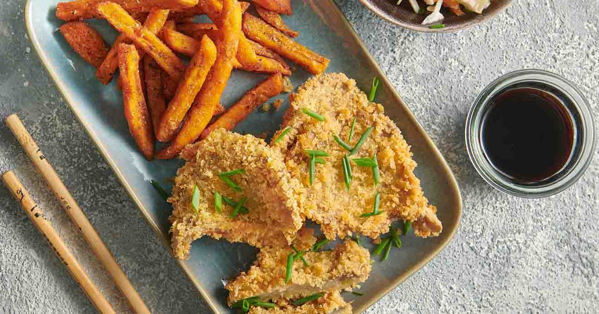 Fried mushrooms à la tonkatsu with sweet potato chips | Kikkoman