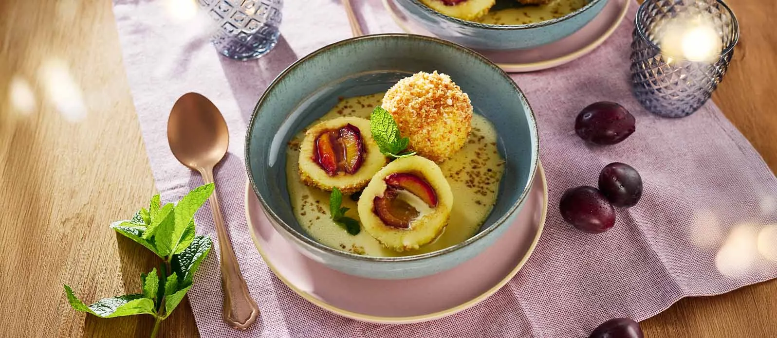 Bohemian dumplings with plums & panko